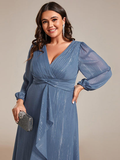 pretty EMBER|Plus Size Twist Knot Louts Leaf Long Sleeve A-Line Evening Dress