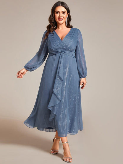 pretty EMBER|Plus Size Twist Knot Louts Leaf Long Sleeve A-Line Evening Dress