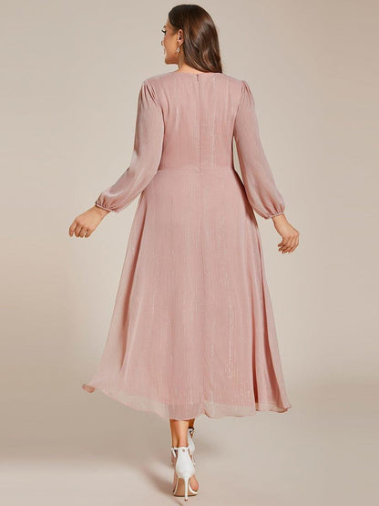 pretty EMBER|Plus Size Twist Knot Louts Leaf Long Sleeve A-Line Evening Dress