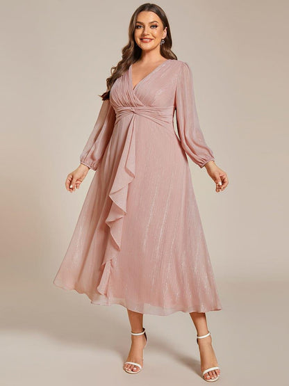 pretty EMBER|Plus Size Twist Knot Louts Leaf Long Sleeve A-Line Evening Dress
