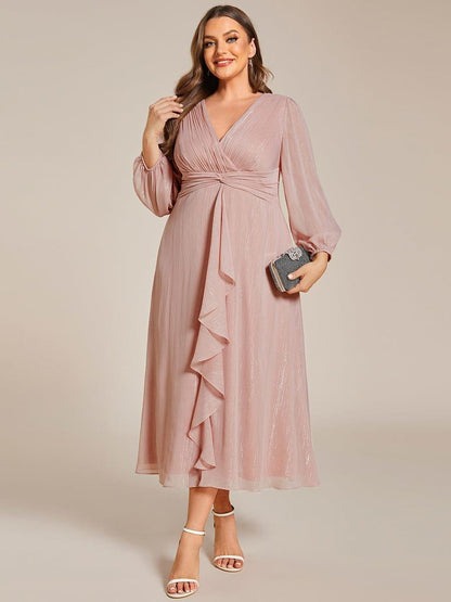 pretty EMBER|Plus Size Twist Knot Louts Leaf Long Sleeve A-Line Evening Dress