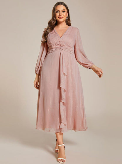 pretty EMBER|Plus Size Twist Knot Louts Leaf Long Sleeve A-Line Evening Dress