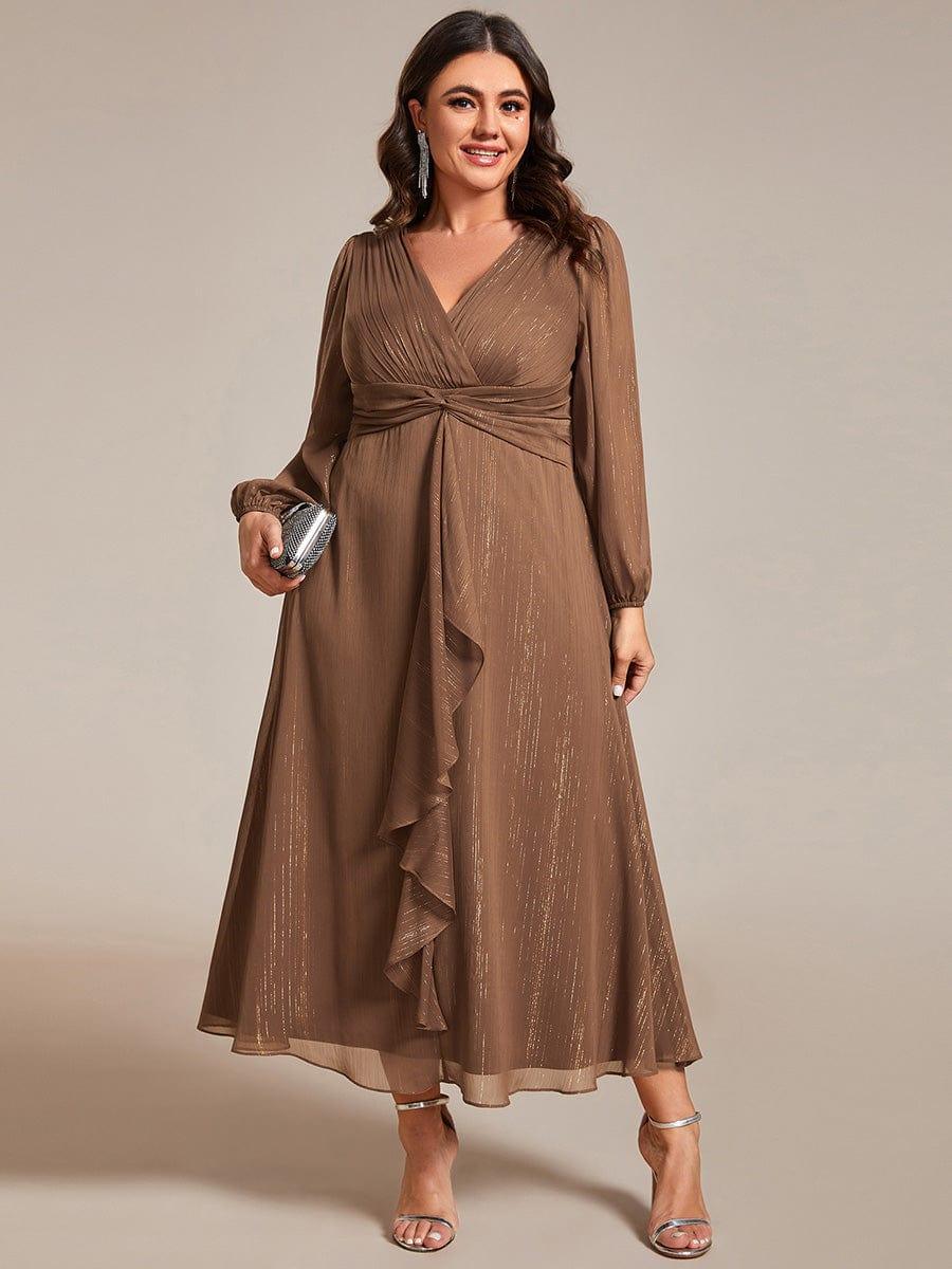 pretty EMBER|Plus Size Twist Knot Louts Leaf Long Sleeve A-Line Evening Dress