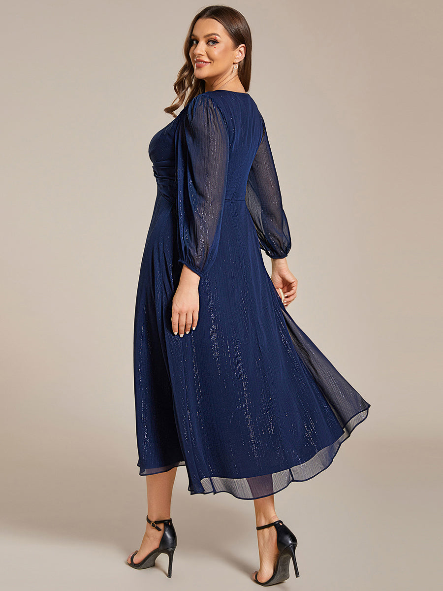 pretty EMBER|Plus Size Twist Knot Louts Leaf Long Sleeve A-Line Evening Dress