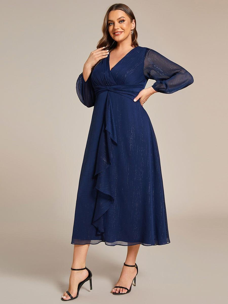 pretty EMBER|Plus Size Twist Knot Louts Leaf Long Sleeve A-Line Evening Dress