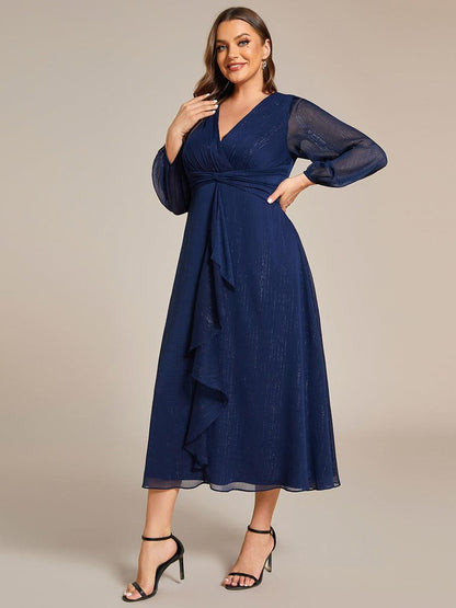 pretty EMBER|Plus Size Twist Knot Louts Leaf Long Sleeve A-Line Evening Dress