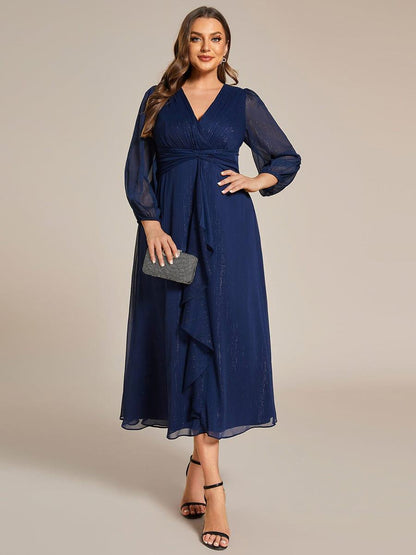 pretty EMBER|Plus Size Twist Knot Louts Leaf Long Sleeve A-Line Evening Dress