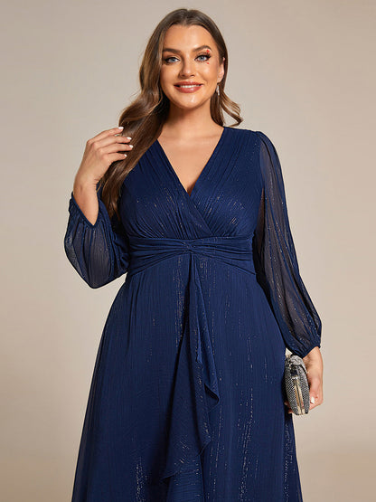 pretty EMBER|Plus Size Twist Knot Louts Leaf Long Sleeve A-Line Evening Dress
