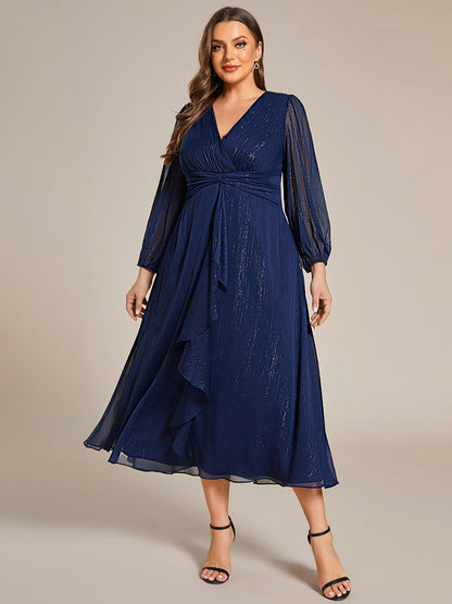 pretty EMBER|Plus Size Twist Knot Louts Leaf Long Sleeve A-Line Evening Dress
