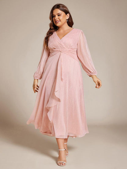 pretty EMBER|Plus Size Twist Knot Louts Leaf Long Sleeve A-Line Evening Dress
