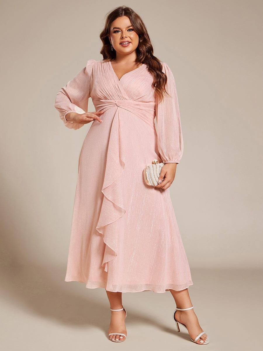 pretty EMBER|Plus Size Twist Knot Louts Leaf Long Sleeve A-Line Evening Dress