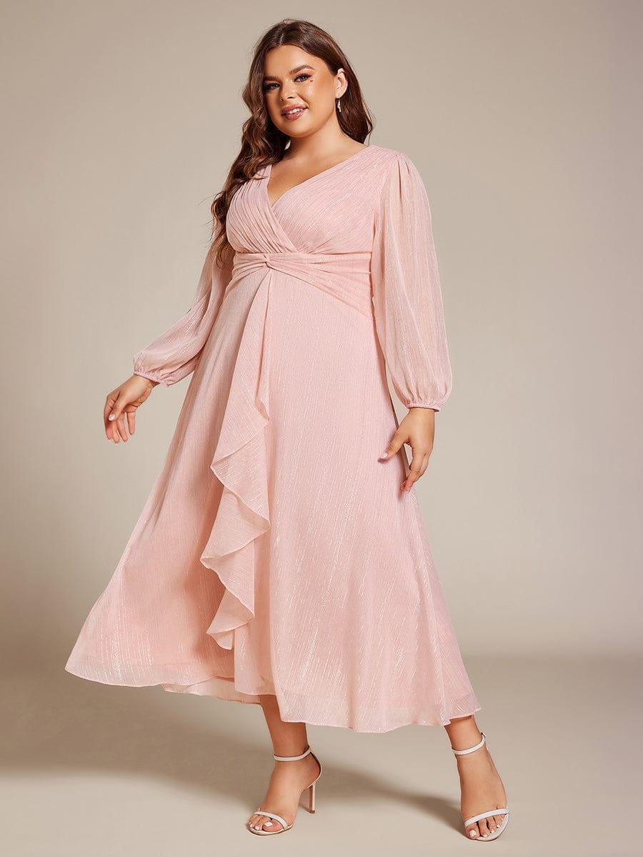 pretty EMBER|Plus Size Twist Knot Louts Leaf Long Sleeve A-Line Evening Dress