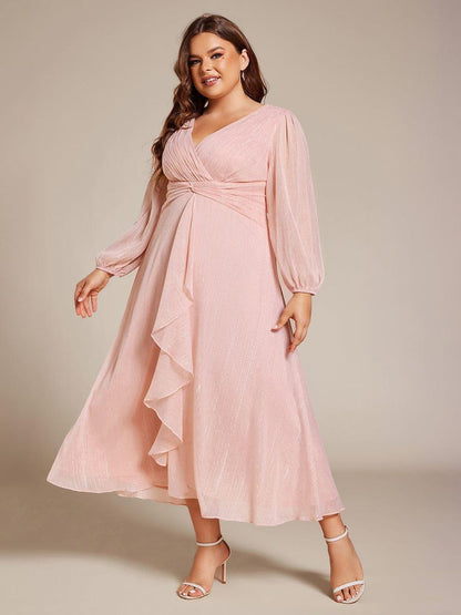 pretty EMBER|Plus Size Twist Knot Louts Leaf Long Sleeve A-Line Evening Dress