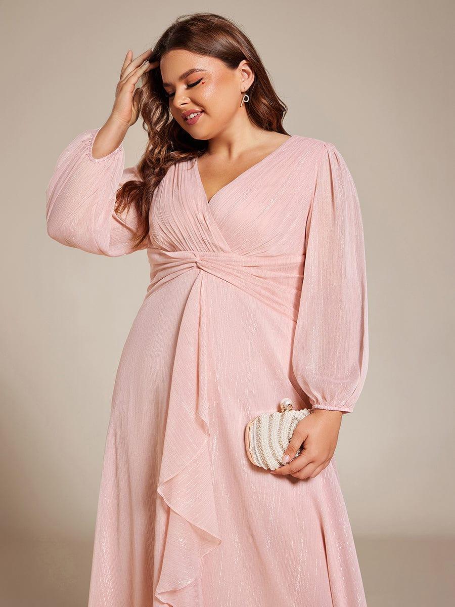pretty EMBER|Plus Size Twist Knot Louts Leaf Long Sleeve A-Line Evening Dress