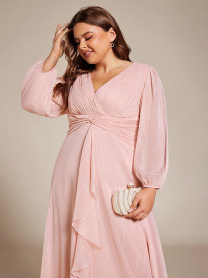 pretty EMBER|Plus Size Twist Knot Louts Leaf Long Sleeve A-Line Evening Dress