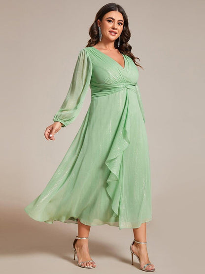 pretty EMBER|Plus Size Twist Knot Louts Leaf Long Sleeve A-Line Evening Dress