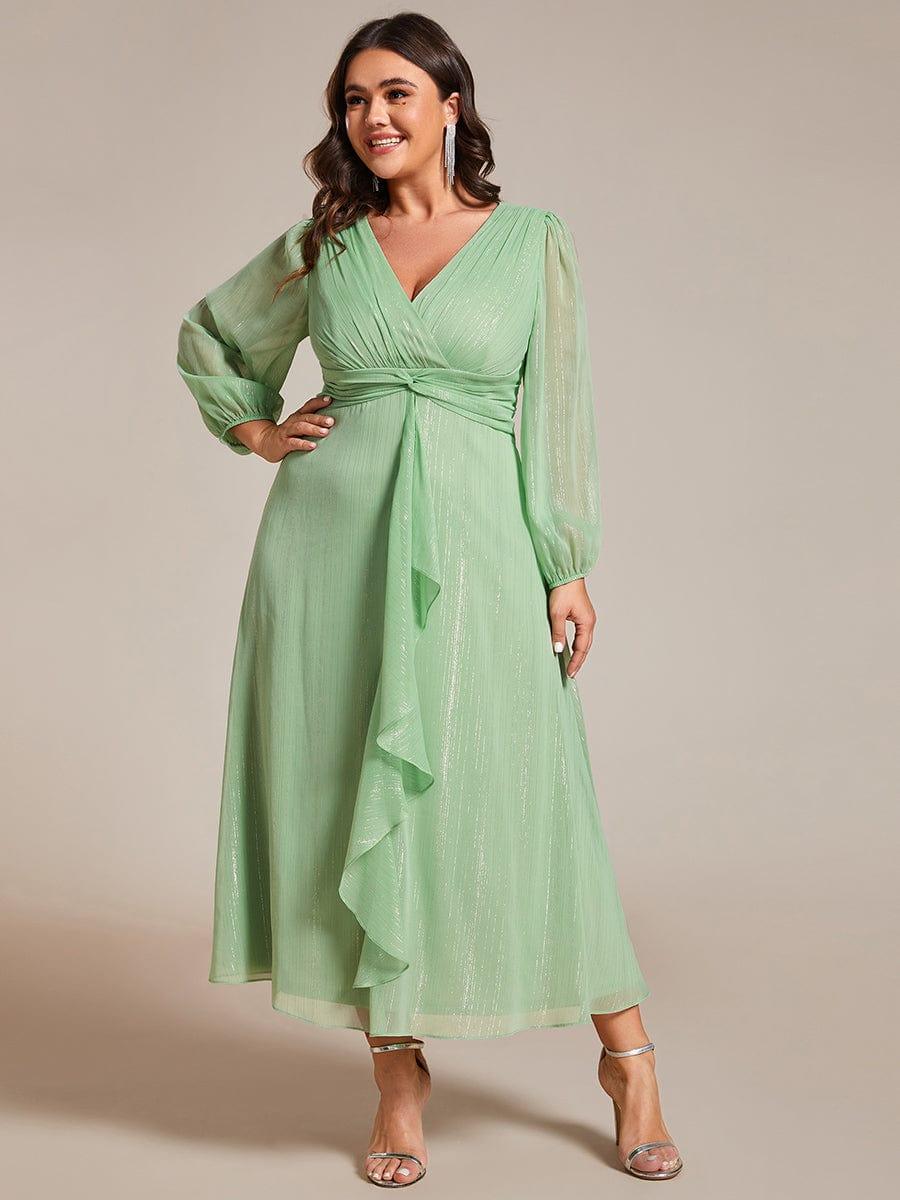 pretty EMBER|Plus Size Twist Knot Louts Leaf Long Sleeve A-Line Evening Dress