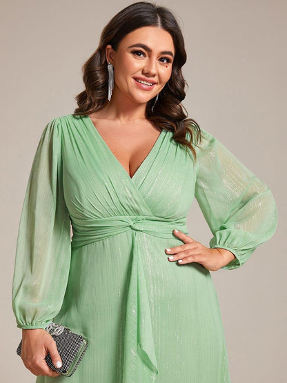 pretty EMBER|Plus Size Twist Knot Louts Leaf Long Sleeve A-Line Evening Dress