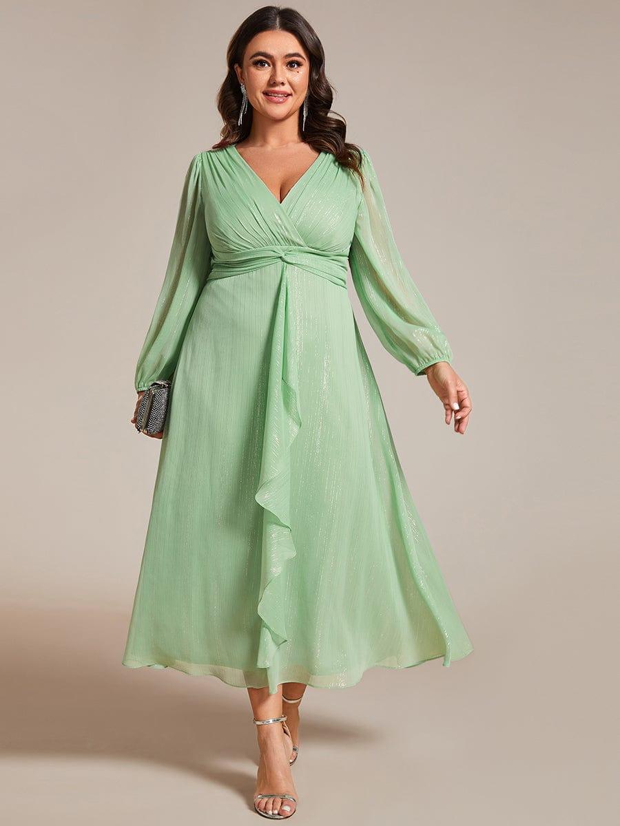 pretty EMBER|Plus Size Twist Knot Louts Leaf Long Sleeve A-Line Evening Dress