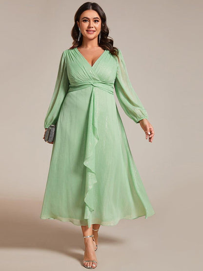 pretty EMBER|Plus Size Twist Knot Louts Leaf Long Sleeve A-Line Evening Dress