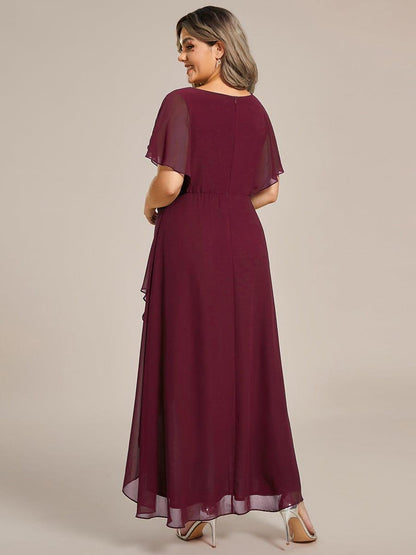 pretty LILAS|Plus Size V-Neck Chiffon Bat-Wing Sleeve A-Line Waist Applique Formal Dress