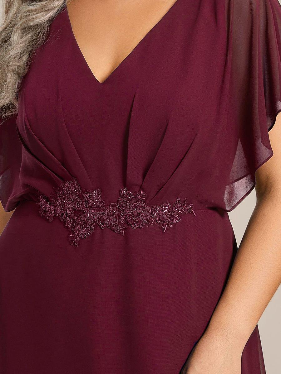 pretty LILAS|Plus Size V-Neck Chiffon Bat-Wing Sleeve A-Line Waist Applique Formal Dress