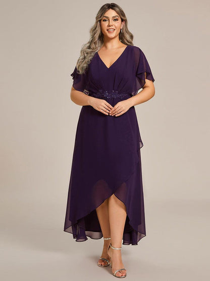 pretty LILAS|Plus Size V-Neck Chiffon Bat-Wing Sleeve A-Line Waist Applique Formal Dress