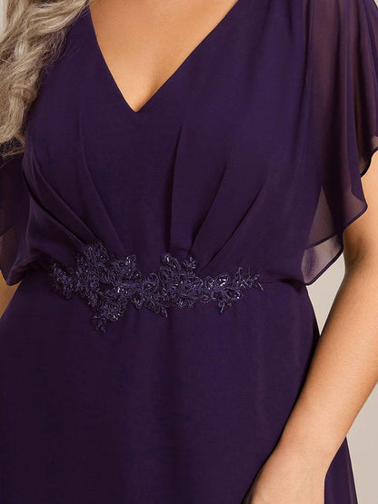 pretty LILAS|Plus Size V-Neck Chiffon Bat-Wing Sleeve A-Line Waist Applique Formal Dress