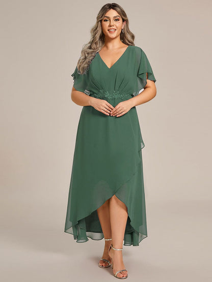 pretty LILAS|Plus Size V-Neck Chiffon Bat-Wing Sleeve A-Line Waist Applique Formal Dress