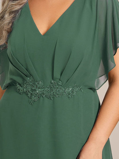 pretty LILAS|Plus Size V-Neck Chiffon Bat-Wing Sleeve A-Line Waist Applique Formal Dress