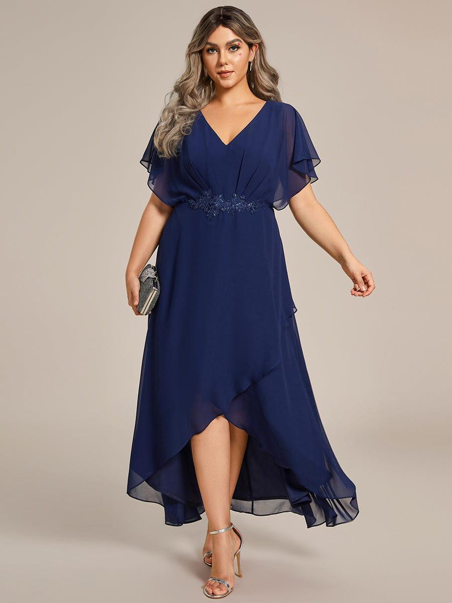 pretty LILAS|Plus Size V-Neck Chiffon Bat-Wing Sleeve A-Line Waist Applique Formal Dress