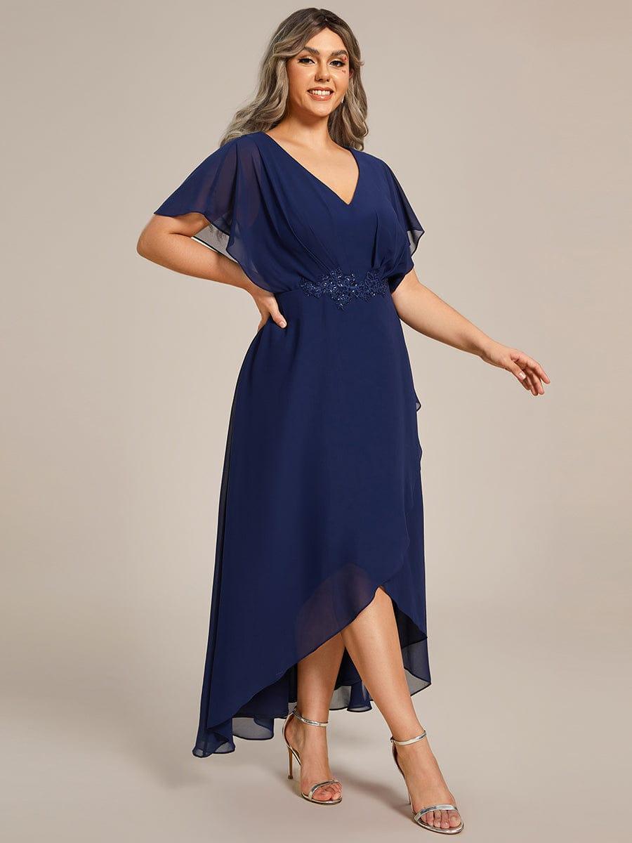 pretty LILAS|Plus Size V-Neck Chiffon Bat-Wing Sleeve A-Line Waist Applique Formal Dress