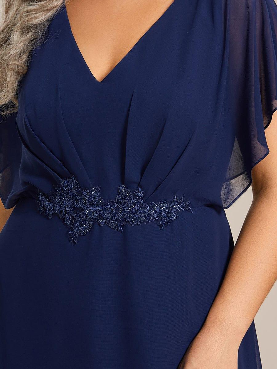 pretty LILAS|Plus Size V-Neck Chiffon Bat-Wing Sleeve A-Line Waist Applique Formal Dress