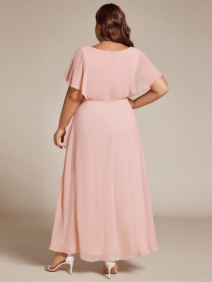 pretty LILAS|Plus Size V-Neck Chiffon Bat-Wing Sleeve A-Line Waist Applique Formal Dress