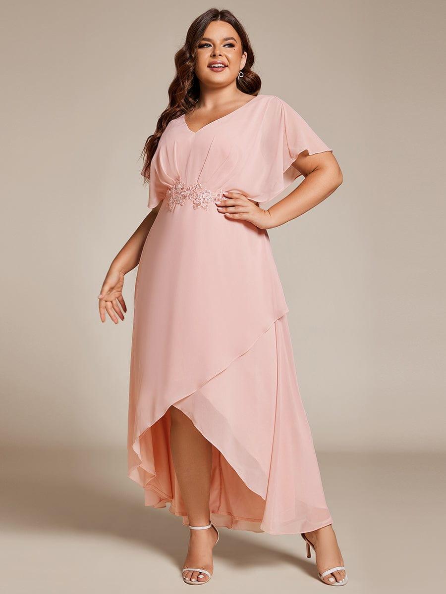 pretty LILAS|Plus Size V-Neck Chiffon Bat-Wing Sleeve A-Line Waist Applique Formal Dress