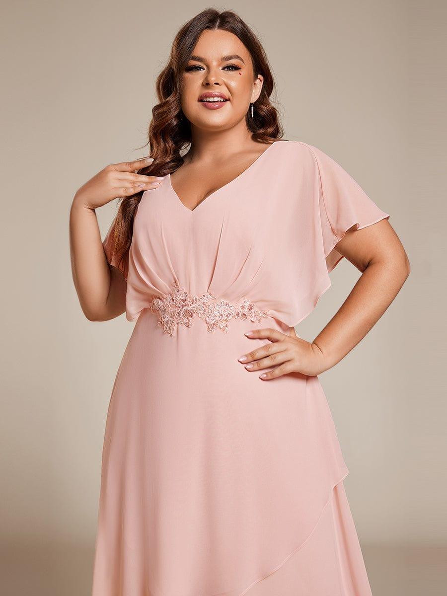 pretty LILAS|Plus Size V-Neck Chiffon Bat-Wing Sleeve A-Line Waist Applique Formal Dress
