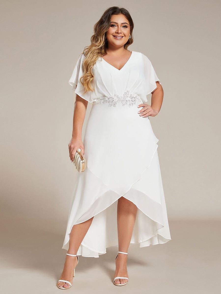 pretty LILAS|Plus Size V-Neck Chiffon Bat-Wing Sleeve A-Line Waist Applique Formal Dress