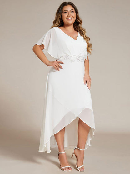 pretty LILAS|Plus Size V-Neck Chiffon Bat-Wing Sleeve A-Line Waist Applique Formal Dress