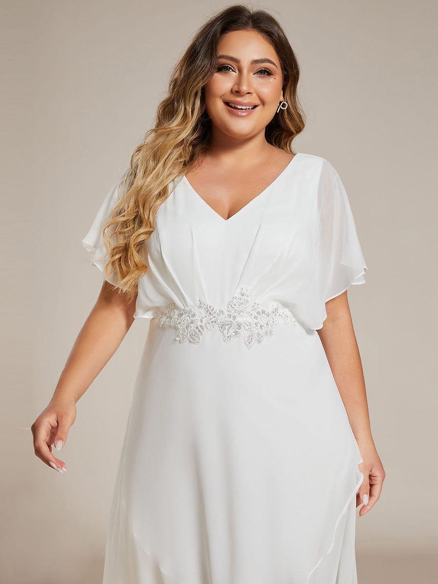 pretty LILAS|Plus Size V-Neck Chiffon Bat-Wing Sleeve A-Line Waist Applique Formal Dress