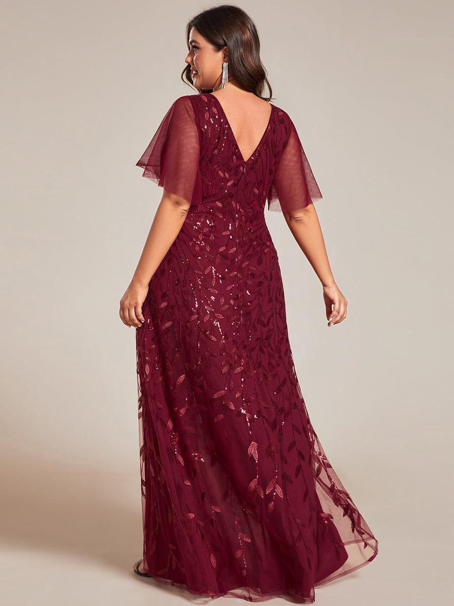 pretty ALIX|Plus Size Short Sleeves Sequin High Low V-Neck Midi Formal Evening Dress