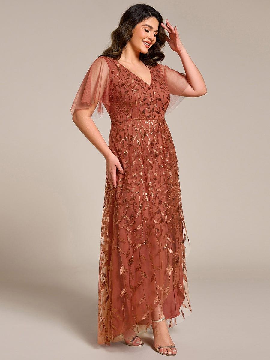 pretty ALIX|Plus Size Short Sleeves Sequin High Low V-Neck Midi Formal Evening Dress