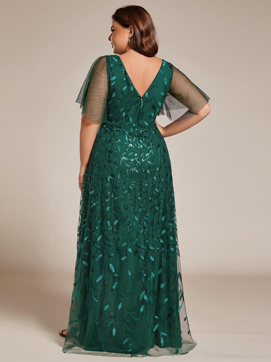 pretty ALIX|Plus Size Short Sleeves Sequin High Low V-Neck Midi Formal Evening Dress