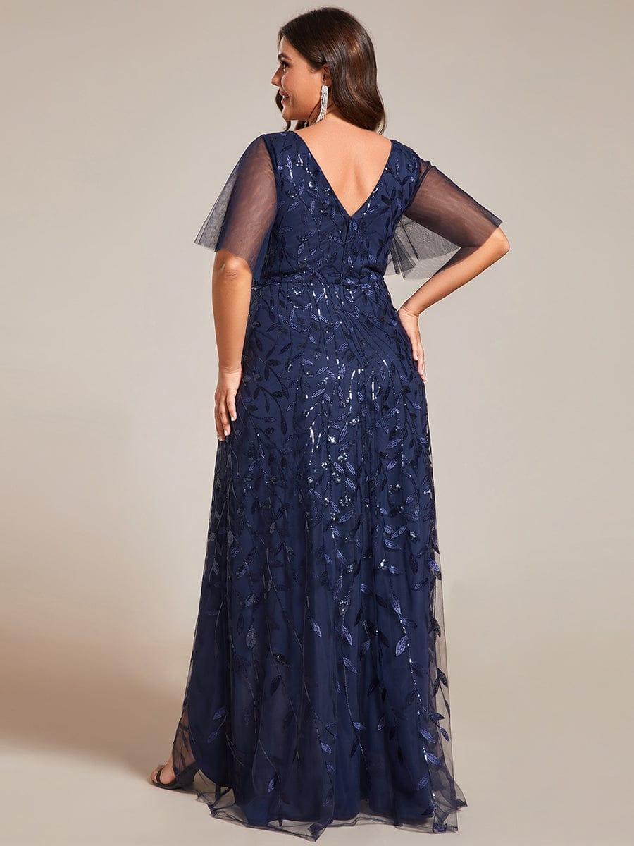 pretty ALIX|Plus Size Short Sleeves Sequin High Low V-Neck Midi Formal Evening Dress