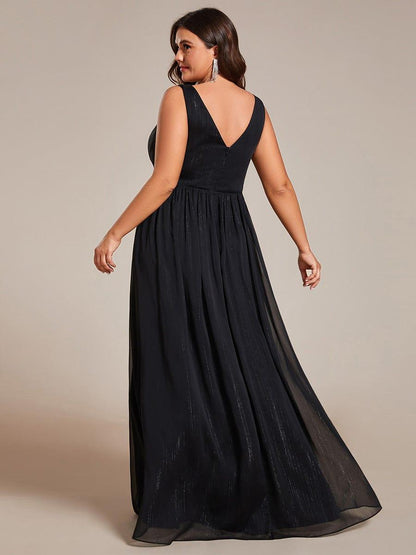 pretty ALAIYA|Plus Size V-Neck Sleeveless Glitter A-Line Formal Dress