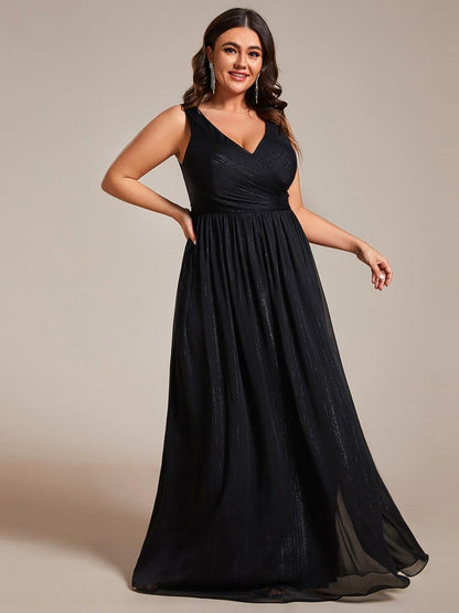 pretty ALAIYA|Plus Size V-Neck Sleeveless Glitter A-Line Formal Dress
