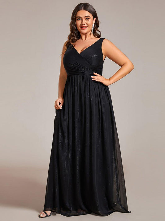 pretty ALAIYA|Plus Size V-Neck Sleeveless Glitter A-Line Formal Dress