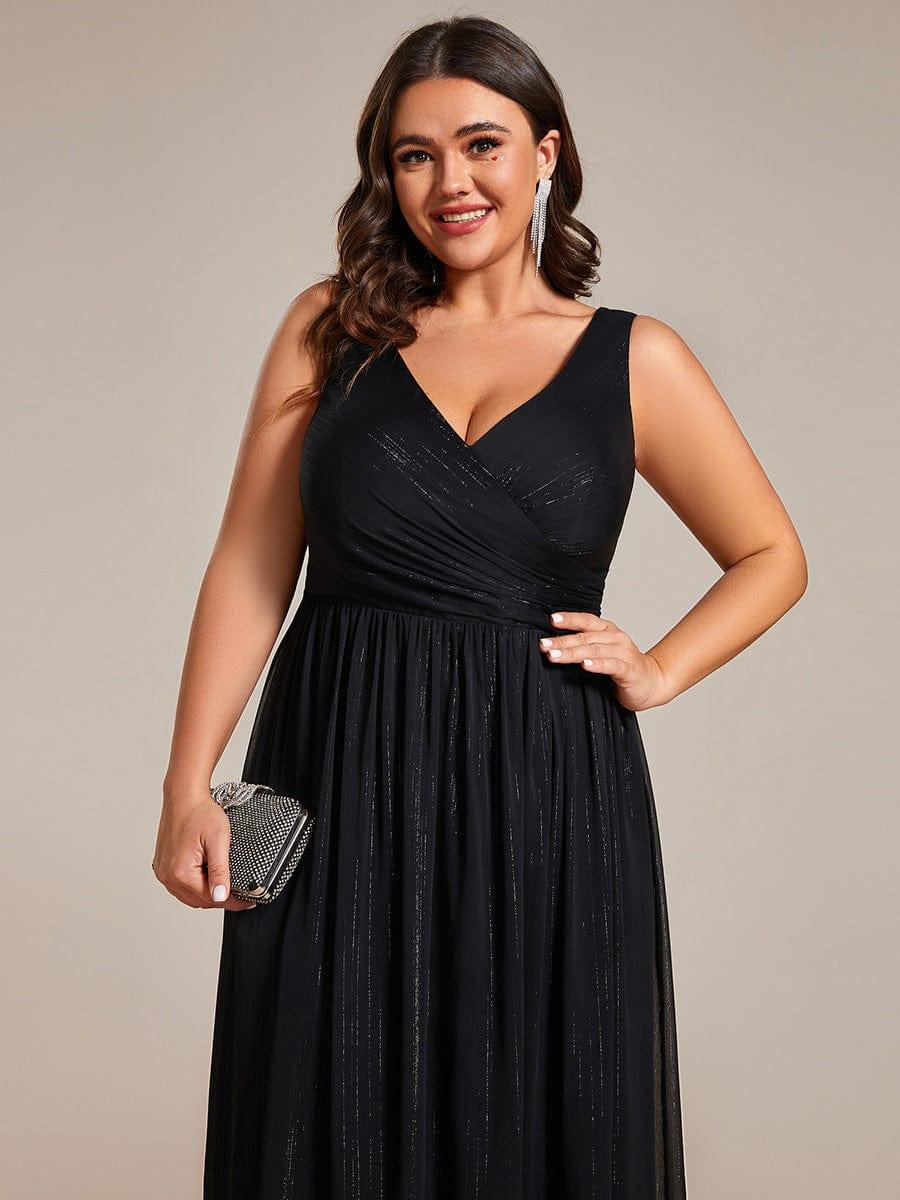 pretty ALAIYA|Plus Size V-Neck Sleeveless Glitter A-Line Formal Dress