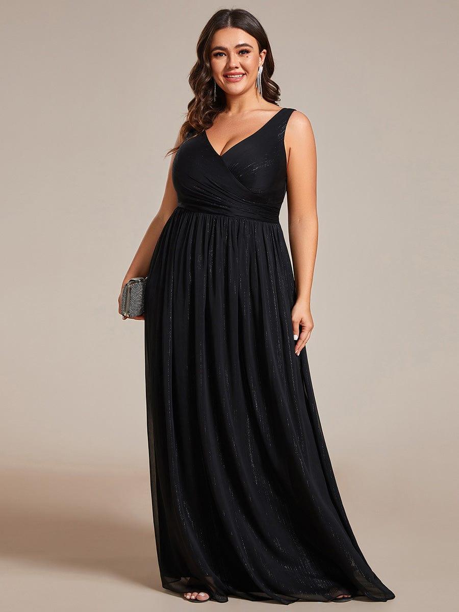 pretty ALAIYA|Plus Size V-Neck Sleeveless Glitter A-Line Formal Dress