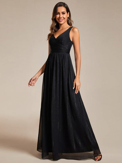 ever ALAIYA|Floor Length V-Neck Sleeveless Glitter A-Line Evening Formal Dress