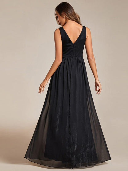 ever ALAIYA|Floor Length V-Neck Sleeveless Glitter A-Line Evening Formal Dress